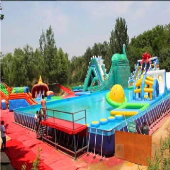  Above Ground Metal Frame Swimming Pool Inflatable slide water park for adults	