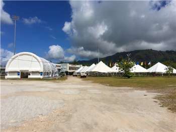  Large PVC Airtight Arched Roof Venue With Sponsor Banner	