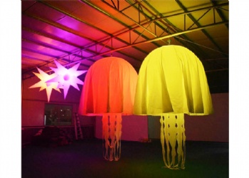  Glowing Inflatable stars and columns with printed logos	