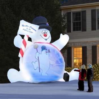  Inflatable Icy clear snowman snow globe for photo shooting	