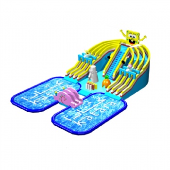  Portable aqua park equipment water slide with pool inflatable Spongebob pool slide park	