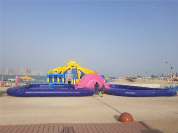  Portable aqua park equipment water slide with pool inflatable Spongebob pool slide park	