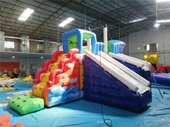  Kids fun large tower fitness inflatable warship slide floating water toy	