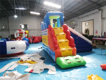  Kids fun large tower fitness inflatable warship slide floating water toy	