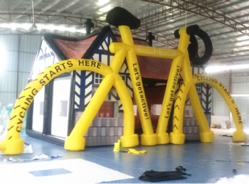  Custom bike shaped inflatable with printed logos	